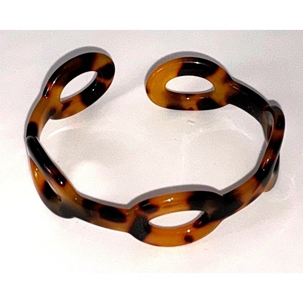 Child's Tortoise Acrylic Cuff‎ Bracelet 5" Fashion Jewelry Brown Openwork